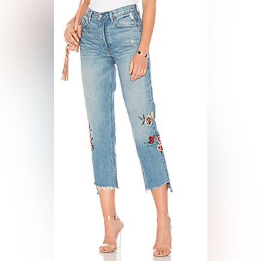 GRLFRND Helena High-Rise Embroidered Crop Jean in Chelsea Hotel Size 28